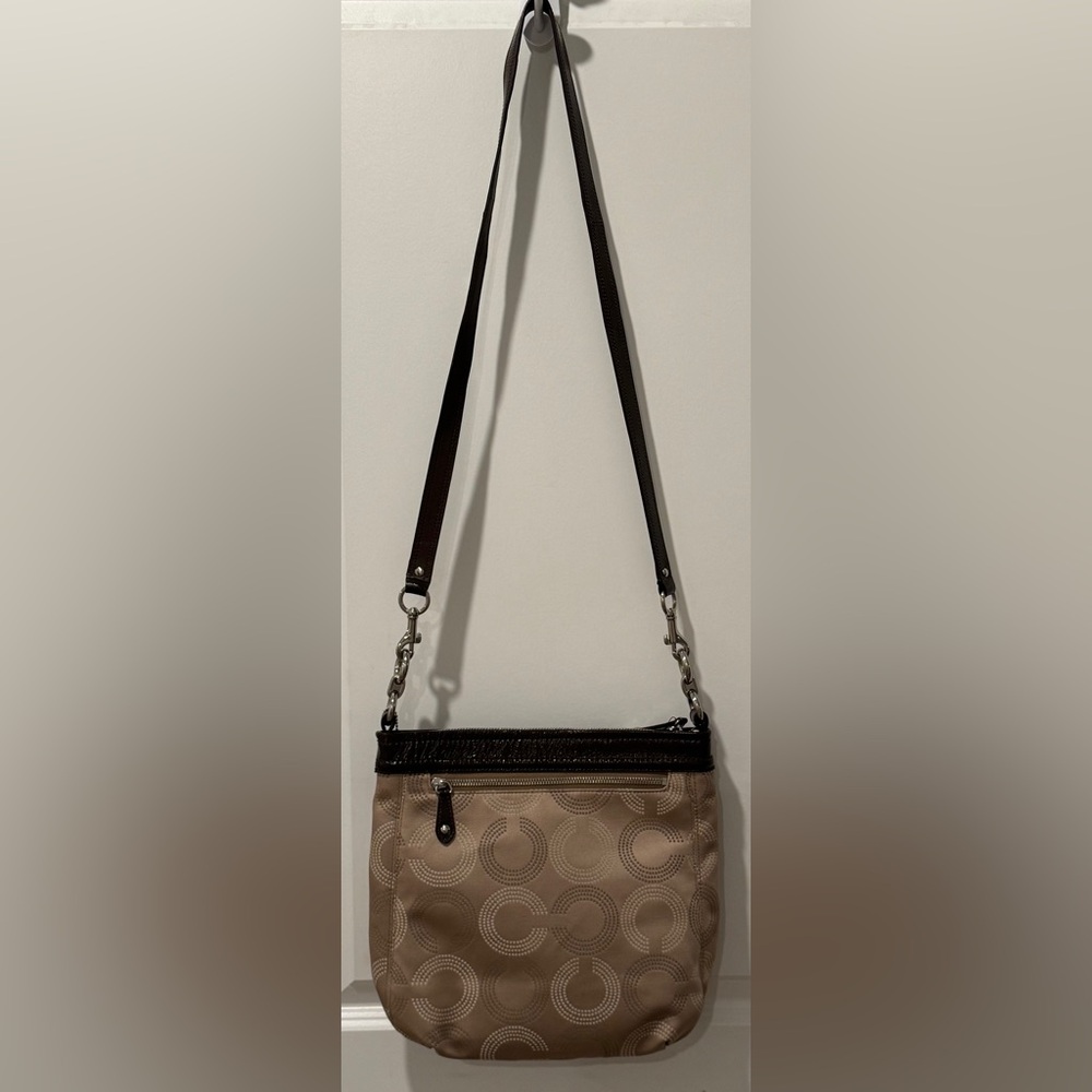 Coach Signature Jacquard Crossbody Bag Brown Leather Trim - Picture 12 of 12